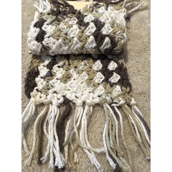 Handmade Crochet Mug Rugs Cotton Set of 2 Brown Beige White 4 x 6" without Fring - Picture 3 of 6